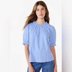 Ruffle Neck To with Short Puff Sleeves